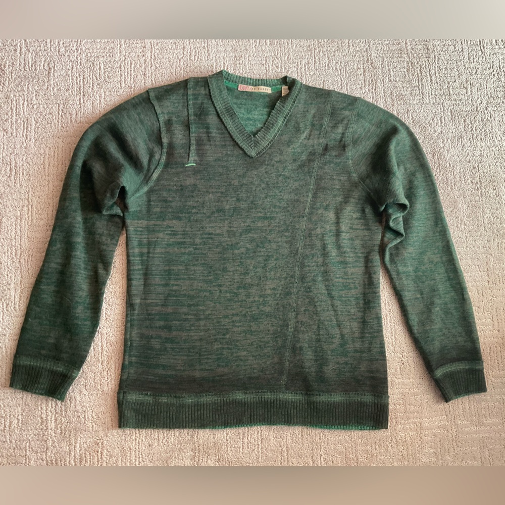 ✨💚 Vintage Y2K Ted Baker 100% Wool V-Neck Sweater Men Sz 4 M Forest Green EUC